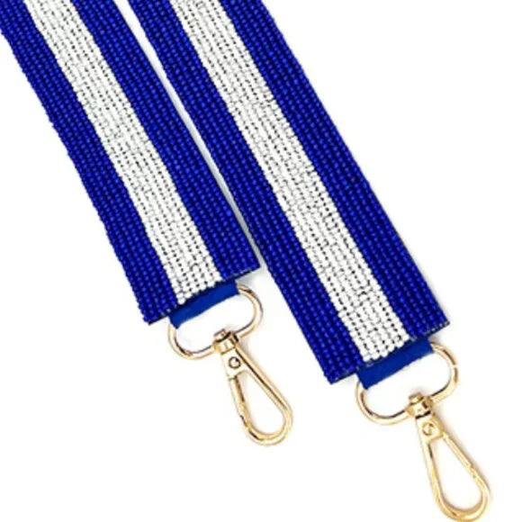 White Blue Striped Beaded Crossbody Bag Strap
