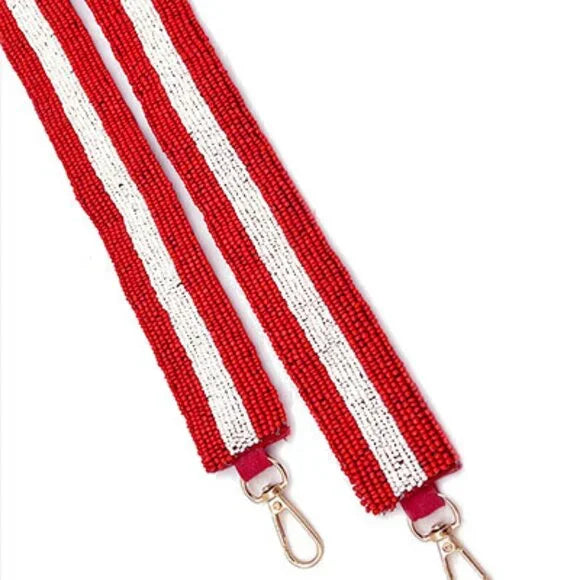Red White Striped Beaded Crossbody Bag Strap