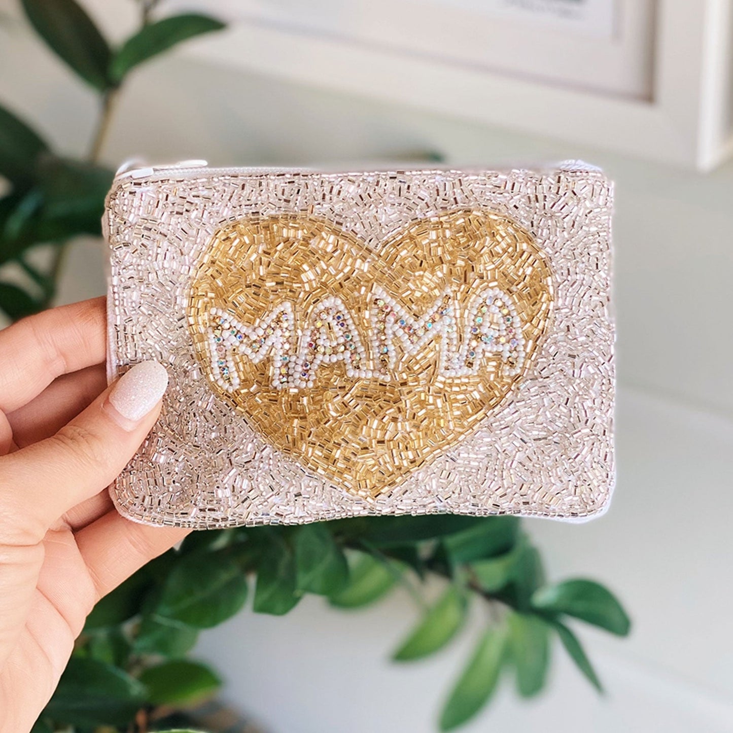 MAMA LOVE Gold Beaded Coin Storage Pouch