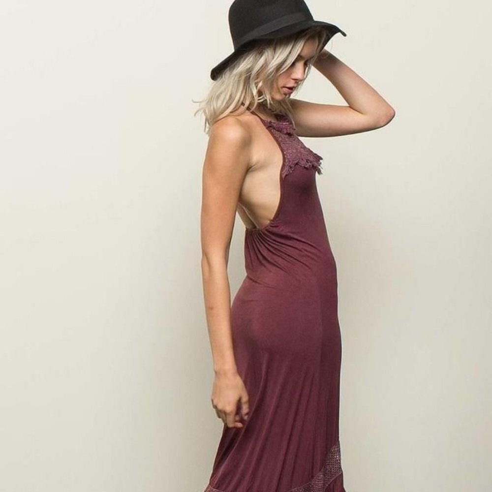 POL Crochet Inset Boho Hi-Lo Festival Style Dress