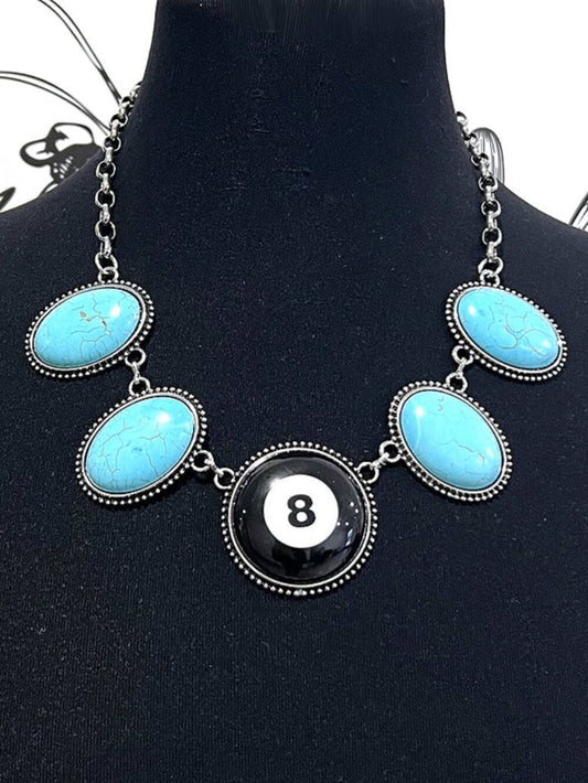 Western Turquoise & Eight Ball Stone Statement Necklace