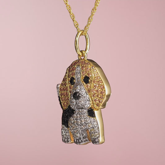 BEAGLE Dog Breed Gold Sterling Silver CZ Pendant Necklace