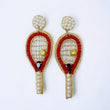 TENNIS Theme Seed Beaded Red Sparkle Racket Earrings