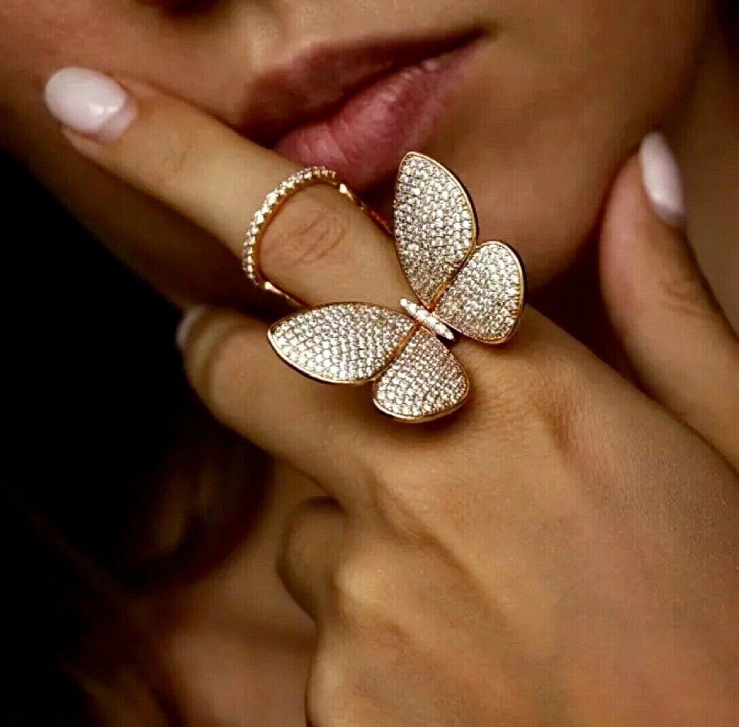 Butterfly in Flight Austrian Crystal Movable Wings Ring