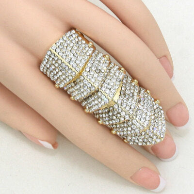 Rhinestone Full Finger Armour Ring