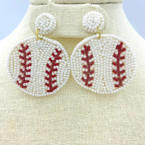 Baseball Sports Theme Beaded Ball Earrings