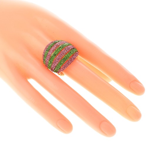 7 Rows of Sparkle Pink Green Crystal Ring