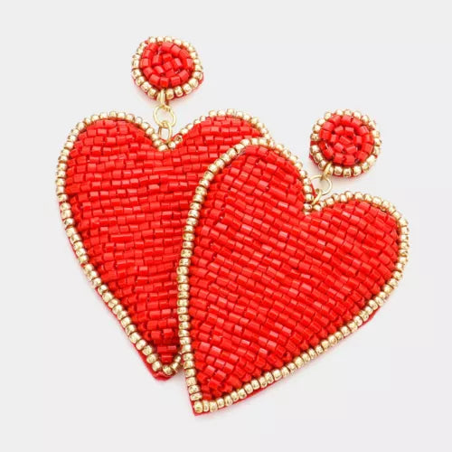 Have A Heart Red Sparkle Beaded Heart Earrings
