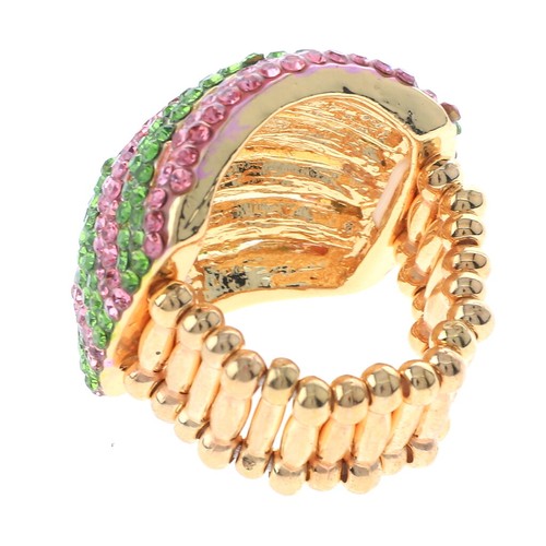 7 Rows of Sparkle Pink Green Crystal Ring