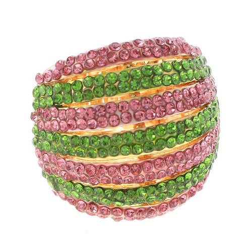 7 Rows of Sparkle Pink Green Crystal Ring