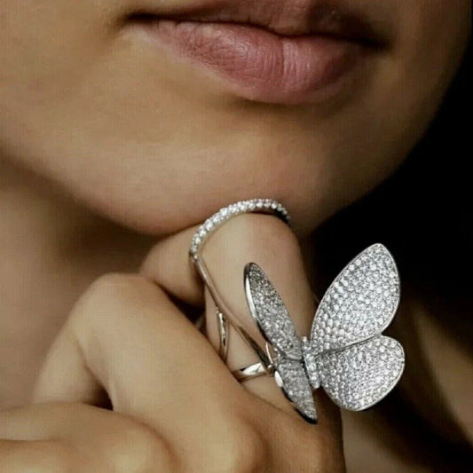 Butterfly in Flight Austrian Crystal Movable Wings Ring