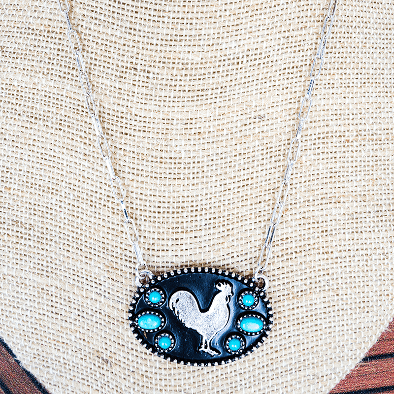 Western Style Turquoise Silver Chicken Necklace