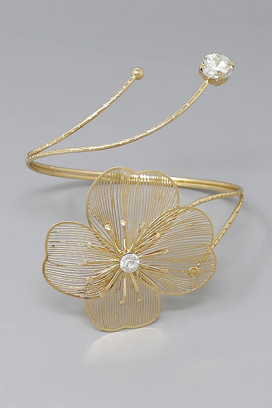 Gold Floral Crystal Arm Cuff Bracelet