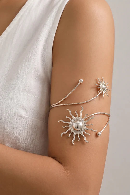 Rising Sun Silver Arm Cuff Bracelet