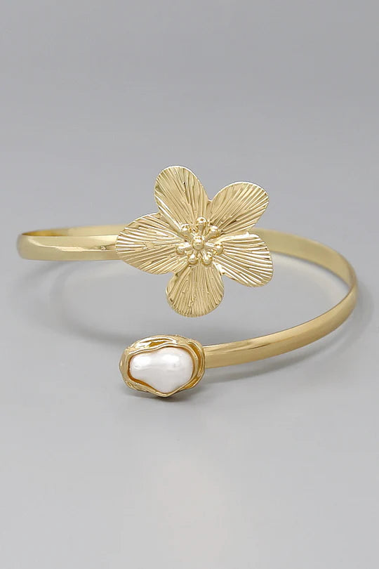 Baroque Pearl and Petals Gold Arm Cuff Bracelet