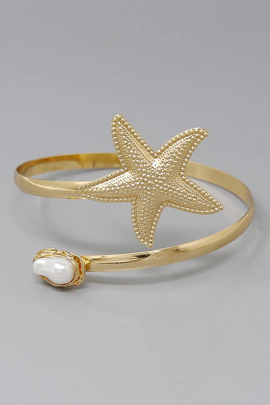 Baroque Pearl Starfish Gold Arm Cuff Bracelet
