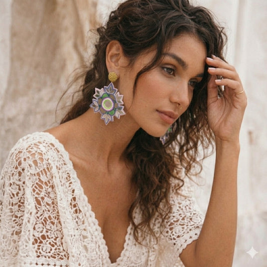 Deepa Gurnani Ari Mirror Tile Boho Flower Earrings