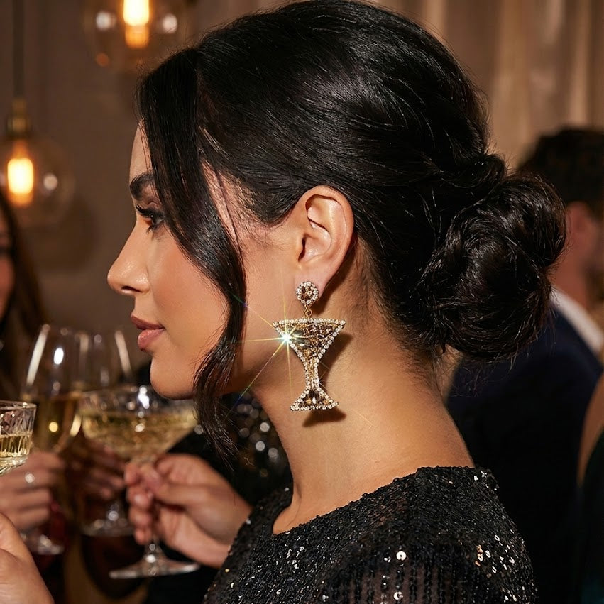Austrian Crystal Seed Beaded Martini Glass Earrings