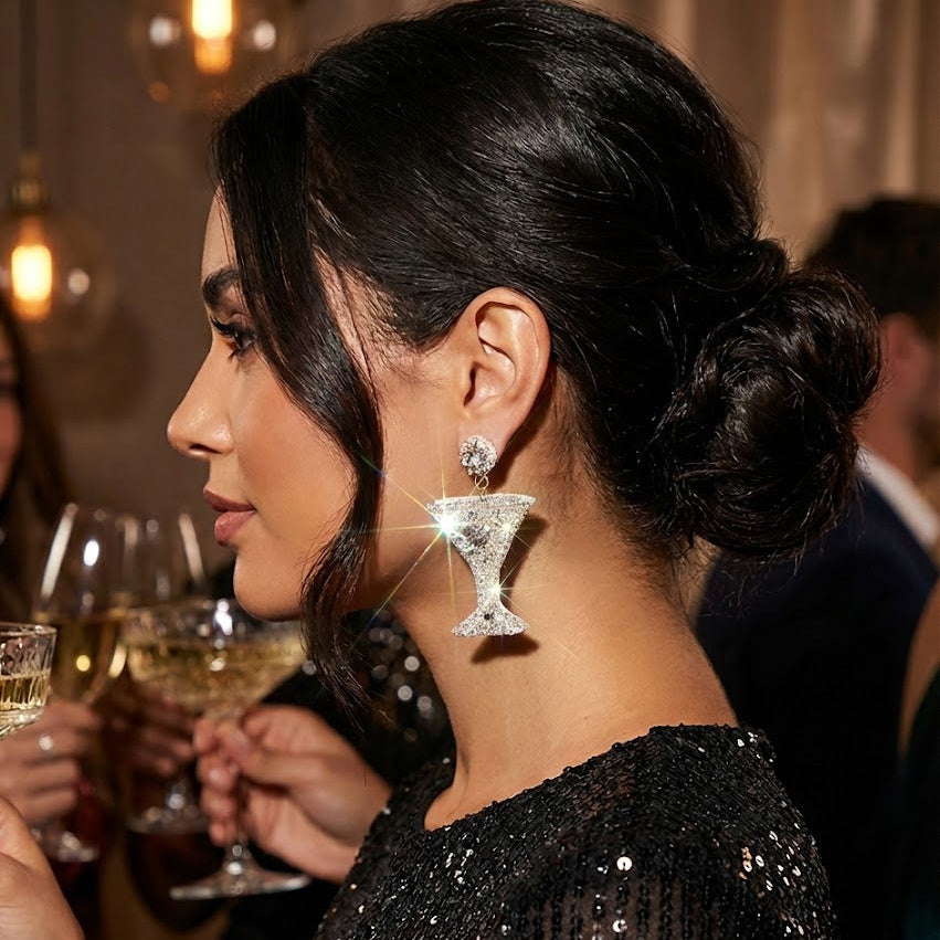 Austrian Crystal Seed Beaded Martini Glass Earrings