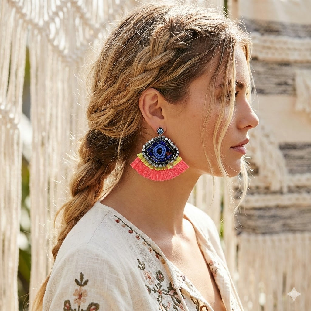 Evil Eye Boho Festival Beaded Earrings