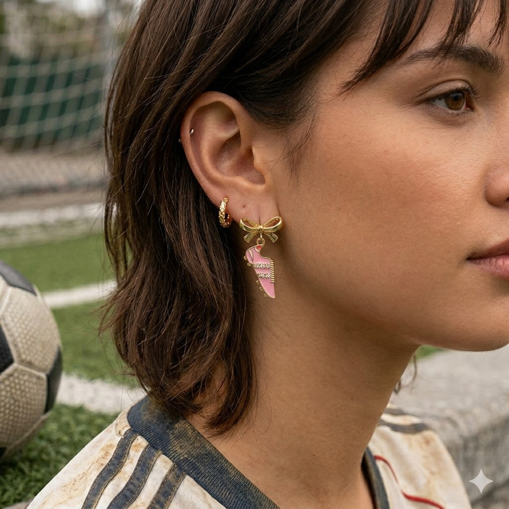 Bow Accent Pink Soccer Cleat Earrings