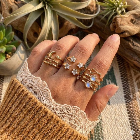 Stainless Steel CZ Shooting Star Ring