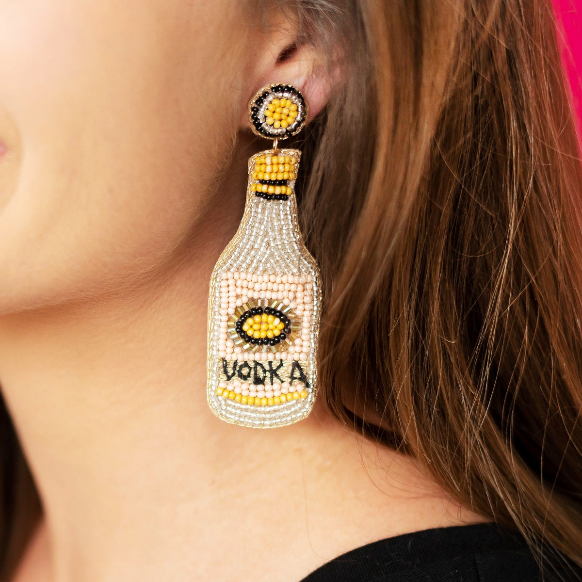 Tito's Brand Handmade Vodka Bottle Beaded Earrings