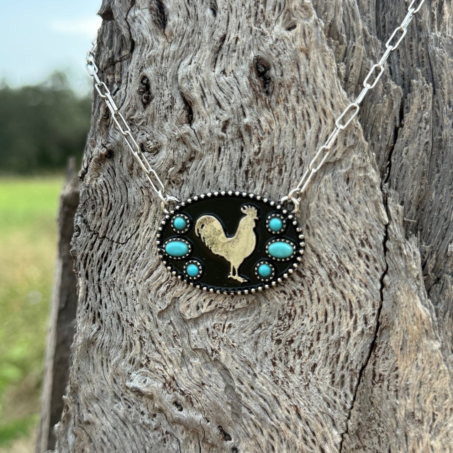 Western Style Turquoise Silver Chicken Necklace
