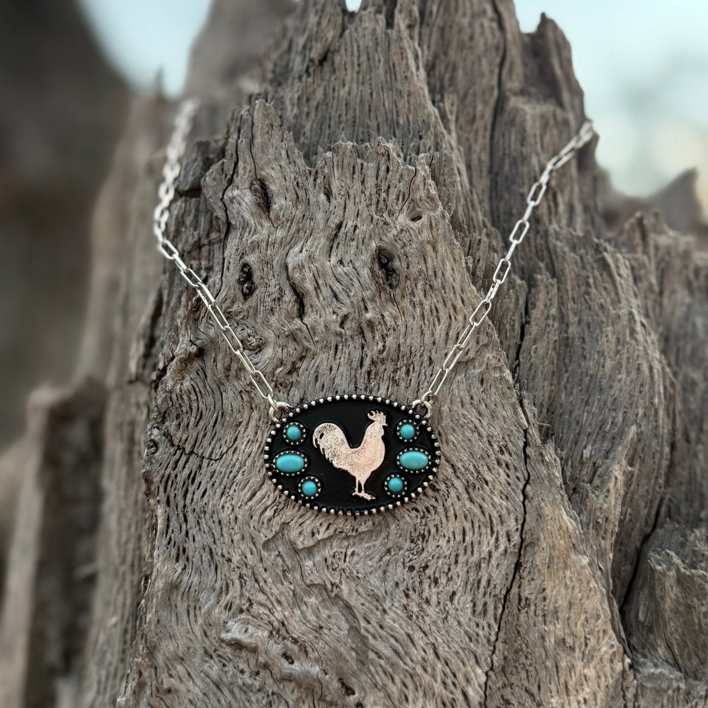 Western Style Turquoise Silver Chicken Necklace