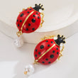 Fly Ladybug Fly Pearl Drop Gold Earrings